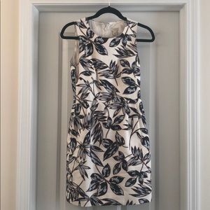 J.Crew Cream Dress with Blue & Black Leaf Pattern